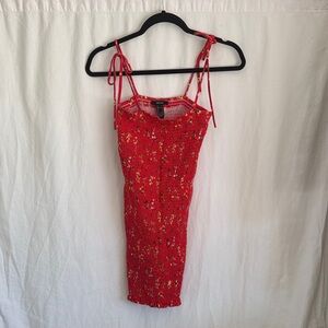 Forever 21 Red Floral Smocked Dress with Pink Accents